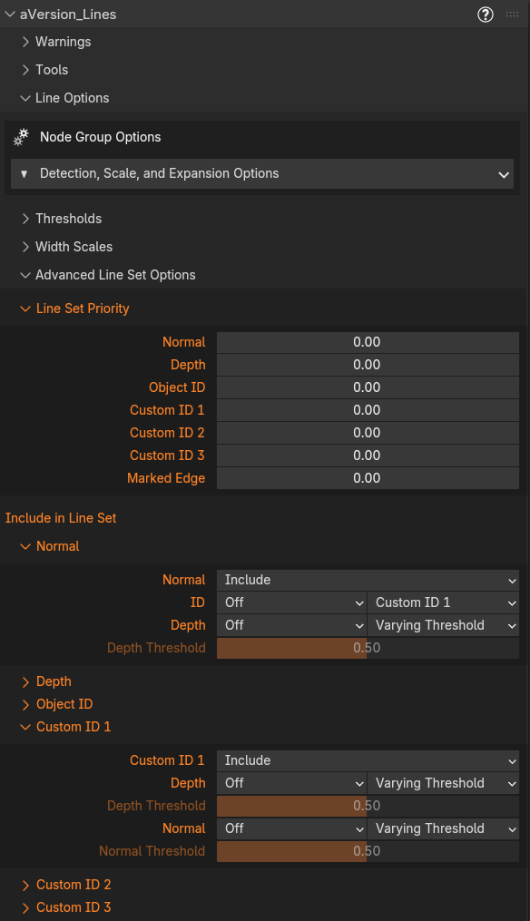 The Advanced Line Set Options sub-panel